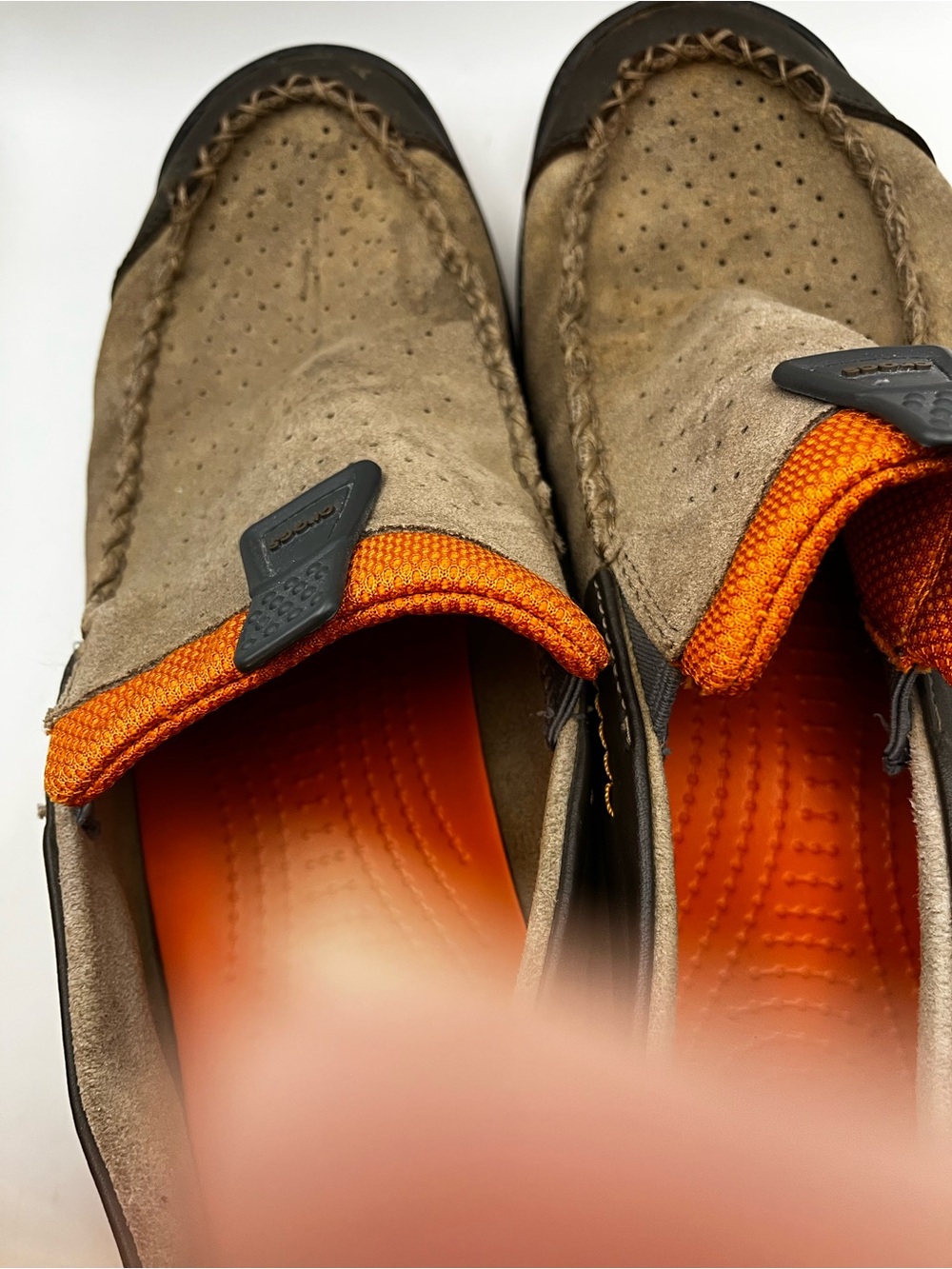 Men's Casual Slip-On Crocs Loafers in Tan with Orange Accents